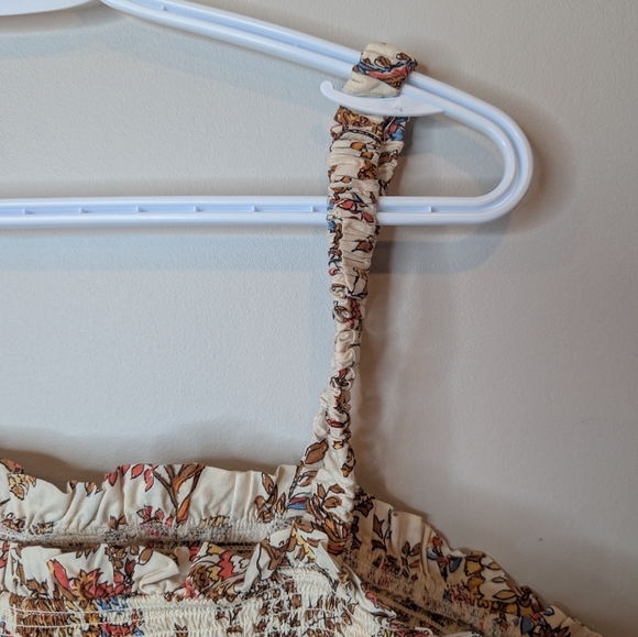 NWT White Tan Floral Sleeveless Smocked Babydoll Tank Top Women's XXL Cotton - Picture 7 of 10